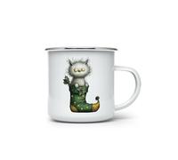 MAXIKIWI - Durable Enamel Coffee or Tea Camping Mug for Indoor Outdoor Use - Whimsical Christmas Cats - 350ml