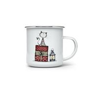 MAXIKIWI - Durable Enamel Coffee or Tea Camping Mug for Indoor Outdoor Use - Whimsical Christmas Cats Theme 2-350ml