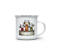 MAXIKIWI - Durable Enamel Coffee or Tea Camping Mug for Indoor Outdoor Use - Whimsical Christmas Cats Theme 4-350ml