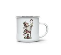 MAXIKIWI - Durable Enamel Coffee or Tea Camping Mug for Indoor Outdoor Use - Whimsical Christmas Gnome - 350ml