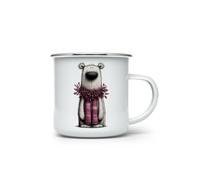 MAXIKIWI - Durable Enamel Coffee or Tea Camping Mug for Indoor Outdoor Use - Whimsical Christmas Polar Bear - 350ml