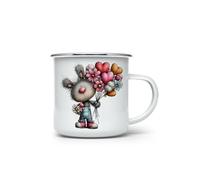 MAXIKIWI - Durable Enamel Coffee or Tea Camping Mug for Indoor Outdoor Use - Whimsical Valentine Companions - 350ml