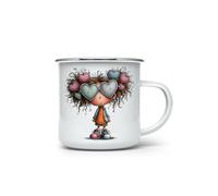 MAXIKIWI - Durable Enamel Coffee or Tea Camping Mug for Indoor Outdoor Use - Whimsical Valentine Companions - 350ml