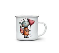 MAXIKIWI - Durable Enamel Coffee or Tea Camping Mug for Indoor Outdoor Use - Whimsical Valentine Companions - 350ml