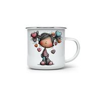 MAXIKIWI - Durable Enamel Coffee or Tea Camping Mug for Indoor Outdoor Use - Whimsical Valentine Companions - 350ml