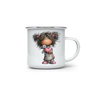 MAXIKIWI - Durable Enamel Coffee or Tea Camping Mug for Indoor Outdoor Use - Whimsical Valentine Companions - 350ml