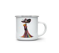 MAXIKIWI - Durable Enamel Coffee or Tea Camping Mug for Indoor Outdoor Use - Whimsical Witches - 350ml