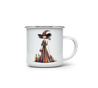 MAXIKIWI - Durable Enamel Coffee or Tea Camping Mug for Indoor Outdoor Use - Whimsical Witches - 350ml