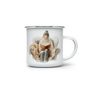 MAXIKIWI - Durable Enamel Coffee or Tea Camping Mug for Indoor Outdoor Use - Winter Cozy Reading Nook - 350ml