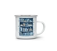 MAXIKIWI - Durable Enamel Coffee or Tea Camping Mug for Indoor Outdoor Use - Winter Cozy Reading Nook - 350ml