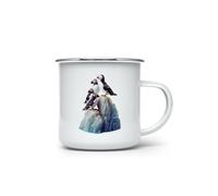 MAXIKIWI - Durable Enamel Coffee or Tea Camping Mug for Indoor Outdoor Use - Winter Puffins on Icebergs - 350ml