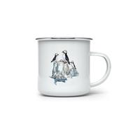 MAXIKIWI - Durable Enamel Coffee or Tea Camping Mug for Indoor Outdoor Use - Winter Puffins on Icebergs - 350ml