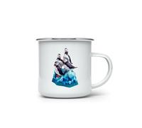 MAXIKIWI - Durable Enamel Coffee or Tea Camping Mug for Indoor Outdoor Use - Winter Puffins on Icebergs - 350ml