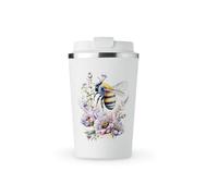 MAXIKIWI - Insulated Double Walled, Leakproof Stainless Steel Mug, Coffee or Tea Travel Tumbler with Lid, Keep Drinks Hot and Cold - Bee Flower - 350ml