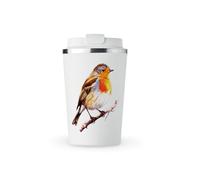 MAXIKIWI - Insulated Double Walled, Leakproof Stainless Steel Mug, Coffee or Tea Travel Tumbler with Lid, Keep Drinks Hot and Cold - Winter Robins - 350ml