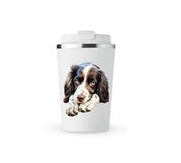 MAXIKIWI - Insulated Double Walled, Leakproof Stainless Steel Mug, Coffee or Tea Travel Tumbler with Lid, Keep Drinks Hot and Cold - English Springer Spaniel - 350ml