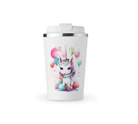 MAXIKIWI - Insulated Double Walled, Leakproof Stainless Steel Mug, Coffee or Tea Travel Tumbler with Lid, Keep Drinks Hot and Cold - Unicorn Birthday - 350ml