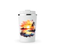 MAXIKIWI - Insulated Double Walled, Leakproof Stainless Steel Mug, Coffee or Tea Travel Tumbler with Lid, Keep Drinks Hot and Cold - Summer Sunset Watercolor - 350ml