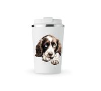 MAXIKIWI - Insulated Double Walled, Leakproof Stainless Steel Mug, Coffee or Tea Travel Tumbler with Lid, Keep Drinks Hot and Cold - English Springer Spaniel - 350ml