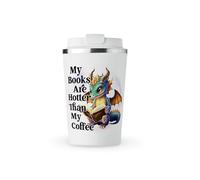 MAXIKIWI - Insulated Double Walled, Leakproof Stainless Steel Mug, Coffee or Tea Travel Tumbler with Lid, Keep Drinks Hot and Cold - Funny Book Dragon Hot Coffee - 350ml