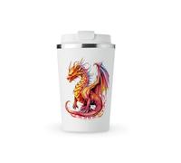MAXIKIWI - Insulated Double Walled, Leakproof Stainless Steel Mug, Coffee or Tea Travel Tumbler with Lid, Keep Drinks Hot and Cold - Fire Dragon - 350ml