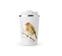 MAXIKIWI - Insulated Double Walled, Leakproof Stainless Steel Mug, Coffee or Tea Travel Tumbler with Lid, Keep Drinks Hot and Cold - Winter Robins - 350ml