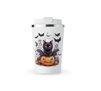 MAXIKIWI - Insulated Double Walled, Leakproof Stainless Steel Mug, Coffee or Tea Travel Tumbler with Lid, Keep Drinks Hot and Cold - Spooky Pumpkins Halloween Theme 1-350ml