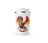 MAXIKIWI - Insulated Double Walled, Leakproof Stainless Steel Mug, Coffee or Tea Travel Tumbler with Lid, Keep Drinks Hot and Cold - Fire Dragon - 350ml