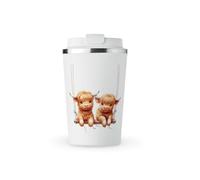 MAXIKIWI - Insulated Double Walled, Leakproof Stainless Steel Mug, Coffee or Tea Travel Tumbler with Lid, Keep Drinks Hot and Cold - Highland Cow - 350ml