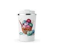 MAXIKIWI - Insulated Double Walled, Leakproof Stainless Steel Mug, Coffee or Tea Travel Tumbler with Lid, Keep Drinks Hot and Cold - Crochet Knitting Watercolor - 350ml