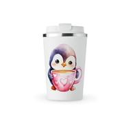 MAXIKIWI - Insulated Double Walled, Leakproof Stainless Steel Mug, Coffee or Tea Travel Tumbler with Lid, Keep Drinks Hot and Cold - Baby Animals in Cup Valentine's Day Theme - 350ml