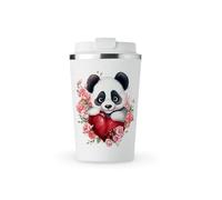 MAXIKIWI - Insulated Double Walled, Leakproof Stainless Steel Mug, Coffee or Tea Travel Tumbler with Lid, Keep Drinks Hot and Cold - Panda Valentine - 350ml