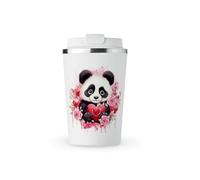 MAXIKIWI - Insulated Double Walled, Leakproof Stainless Steel Mug, Coffee or Tea Travel Tumbler with Lid, Keep Drinks Hot and Cold - Panda Valentine - 350ml