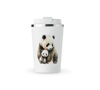 MAXIKIWI - Insulated Double Walled, Leakproof Stainless Steel Mug, Coffee or Tea Travel Tumbler with Lid, Keep Drinks Hot and Cold - Mom and Baby Panda Watercolor - 350ml
