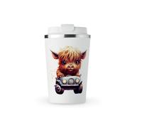 MAXIKIWI - Insulated Double Walled, Leakproof Stainless Steel Mug, Coffee or Tea Travel Tumbler with Lid, Keep Drinks Hot and Cold - Highland Cow - 350ml