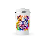 MAXIKIWI - Insulated Double Walled, Leakproof Stainless Steel Mug, Coffee or Tea Travel Tumbler with Lid, Keep Drinks Hot and Cold - Watercolor English Bulldog - 350ml