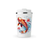 MAXIKIWI - Insulated Double Walled, Leakproof Stainless Steel Mug, Coffee or Tea Travel Tumbler with Lid, Keep Drinks Hot and Cold - Japanese Koi Fish - 350ml