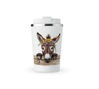 MAXIKIWI - Insulated Double Walled, Leakproof Stainless Steel Mug, Coffee or Tea Travel Tumbler with Lid, Keep Drinks Hot and Cold - Cute Farm Donkey - 350ml