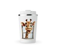 MAXIKIWI - Insulated Double Walled, Leakproof Stainless Steel Mug, Coffee or Tea Travel Tumbler with Lid, Keep Drinks Hot and Cold - Funny Crazy Weird Giraffe - 350ml