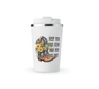 MAXIKIWI - Insulated Double Walled, Leakproof Stainless Steel Mug, Coffee or Tea Travel Tumbler with Lid, Keep Drinks Hot and Cold - Cowgirl Boots Dirty Keep Soul - 350ml