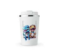 MAXIKIWI - Insulated Double Walled, Leakproof Stainless Steel Mug, Coffee or Tea Travel Tumbler with Lid, Keep Drinks Hot and Cold - Couple Dinosaur - 350ml