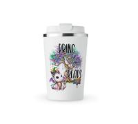 MAXIKIWI - Insulated Double Walled, Leakproof Stainless Steel Mug, Coffee or Tea Travel Tumbler with Lid, Keep Drinks Hot and Cold - Bring On The Beads Mardi - 350ml