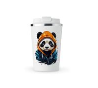 MAXIKIWI - Insulated Double Walled, Leakproof Stainless Steel Mug, Coffee or Tea Travel Tumbler with Lid, Keep Drinks Hot and Cold - Panda in Hoodie - 350ml