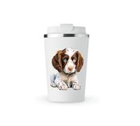 MAXIKIWI - Insulated Double Walled, Leakproof Stainless Steel Mug, Coffee or Tea Travel Tumbler with Lid, Keep Drinks Hot and Cold - English Springer Spaniel - 350ml