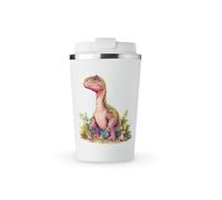 MAXIKIWI - Insulated Double Walled, Leakproof Stainless Steel Mug, Coffee or Tea Travel Tumbler with Lid, Keep Drinks Hot and Cold - Father and Baby Dinosaur - 350ml