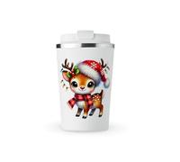 MAXIKIWI - Insulated Double Walled, Leakproof Stainless Steel Mug, Coffee or Tea Travel Tumbler with Lid, Keep Drinks Hot and Cold - Christmas Reindeer Theme 2-350ml