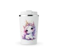 MAXIKIWI - Insulated Double Walled, Leakproof Stainless Steel Mug, Coffee or Tea Travel Tumbler with Lid, Keep Drinks Hot and Cold - Watercolor Unicorn Theme 2-350ml
