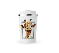 MAXIKIWI - Insulated Double Walled, Leakproof Stainless Steel Mug, Coffee or Tea Travel Tumbler with Lid, Keep Drinks Hot and Cold - Funny Crazy Weird Giraffe - 350ml