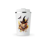 MAXIKIWI - Insulated Double Walled, Leakproof Stainless Steel Mug, Coffee or Tea Travel Tumbler with Lid, Keep Drinks Hot and Cold - Witchy Book of Spells - 350ml