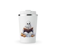MAXIKIWI - Insulated Double Walled, Leakproof Stainless Steel Mug, Coffee or Tea Travel Tumbler with Lid, Keep Drinks Hot and Cold - Funny Halloween Ghost - 350ml